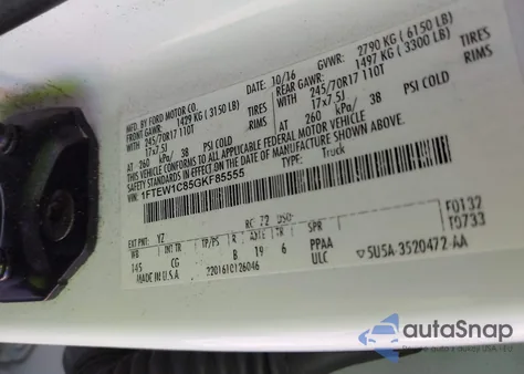 2016 Ford F-150 Xl from USA, damaged, VIN 1FTEW1C85GKF85555